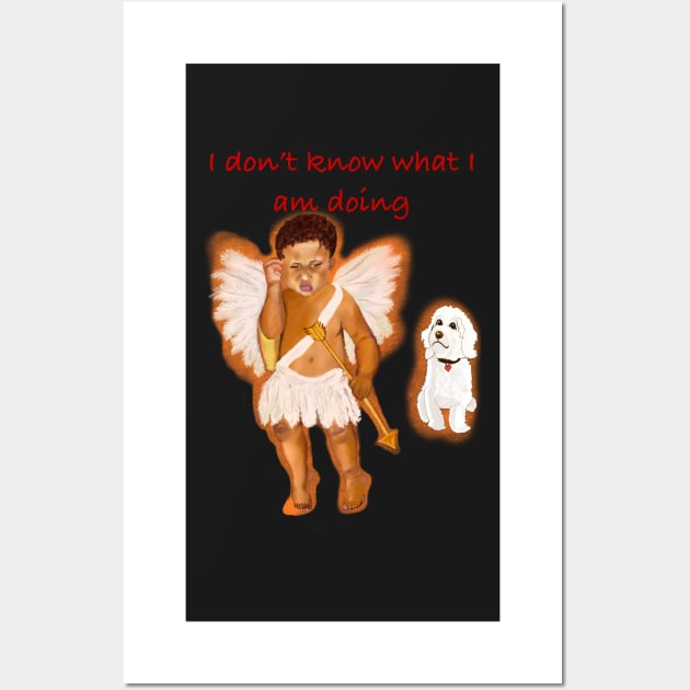 I don’t know what I am doing Cavapoo Cavoodle  Cavapoochon and the angel boy - cute cavalier King Charles spaniel Bichon frise Wall Art by Artonmytee